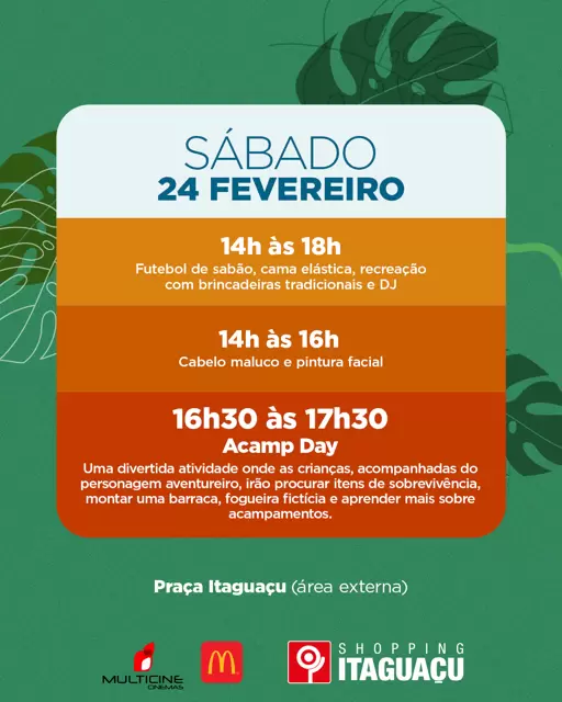 Fim de semana tem “Acamp Day”,  futebol de sabão, cama elástica e muita diversão no Shopping Itaguaçu