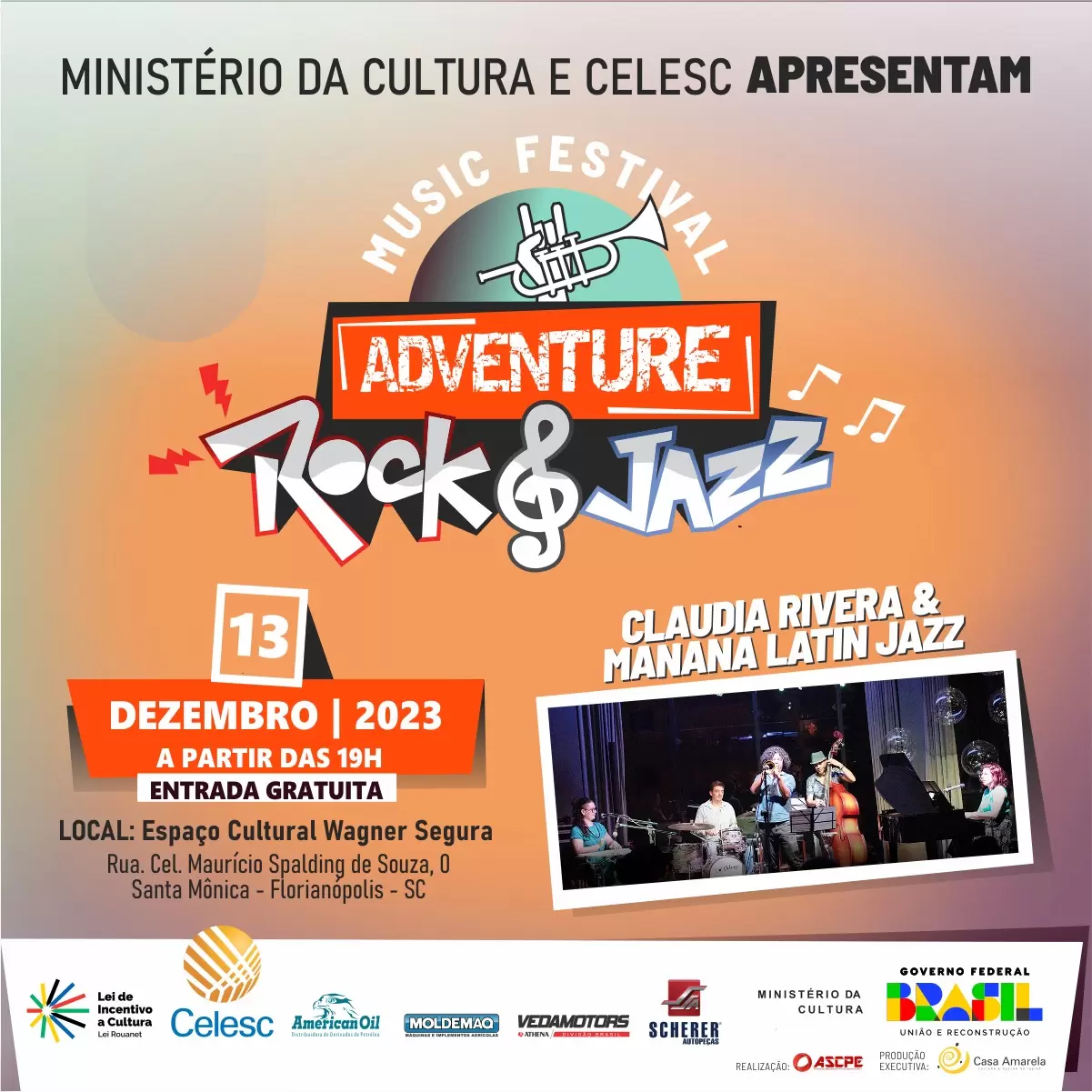 Projeto Adventure Rock & Jazz encerra calendário de 2023 com show gratuito nesta quarta-feira (13), em Florianópolis