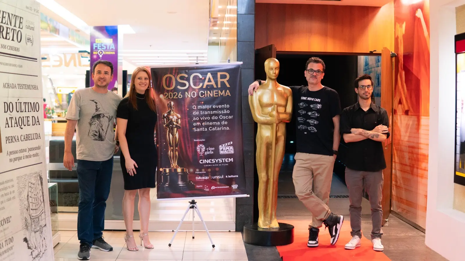 Podcast CineGirls e Filmaníacos com a maior transmissão do Oscar 2026 no cinema CineSystem Florianópolis em Santa Catarina