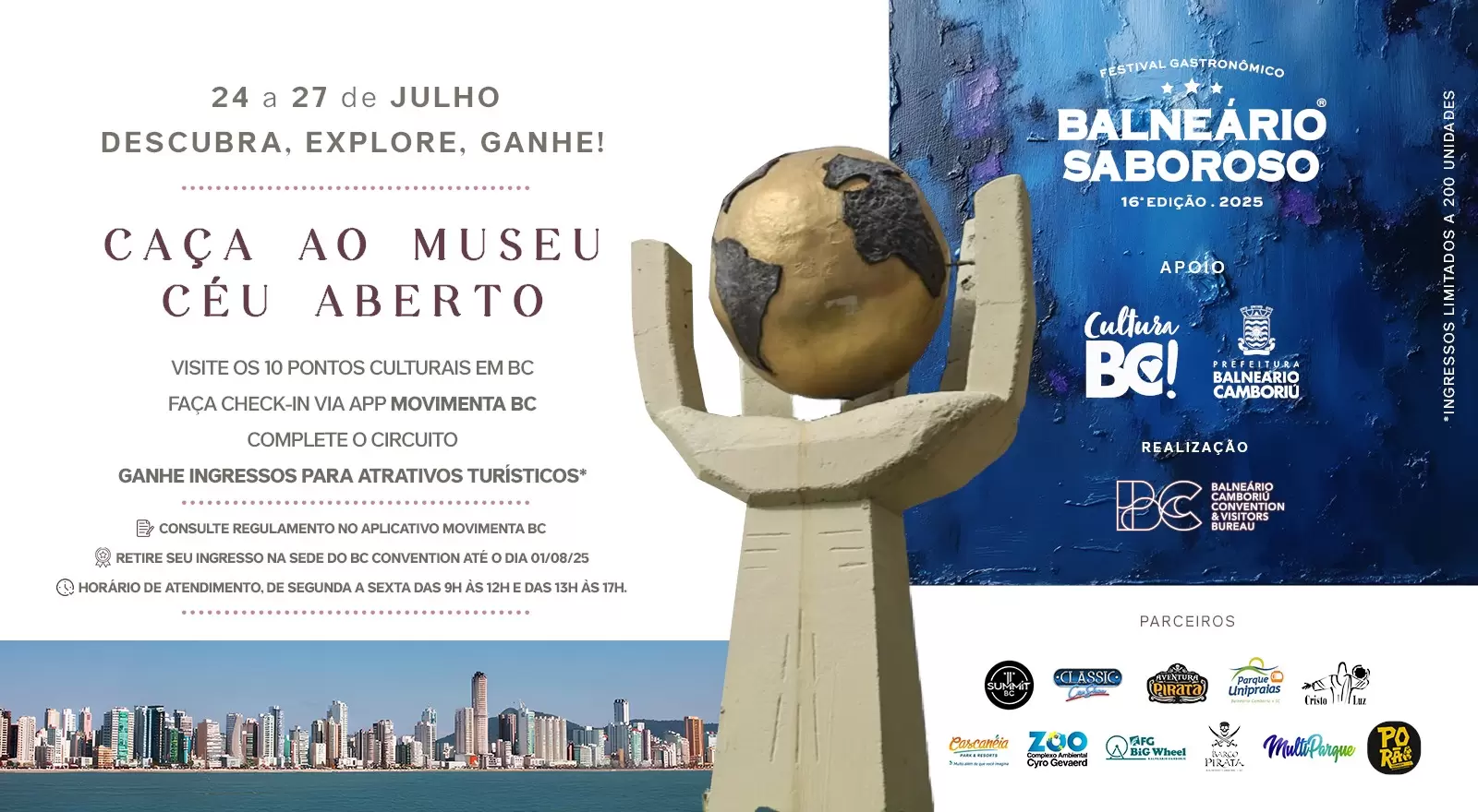 “Caça ao Museu a Céu Aberto” acontece neste final de semana, com premiação em ingressos de atrativos turísticos de Balneário Camboriú