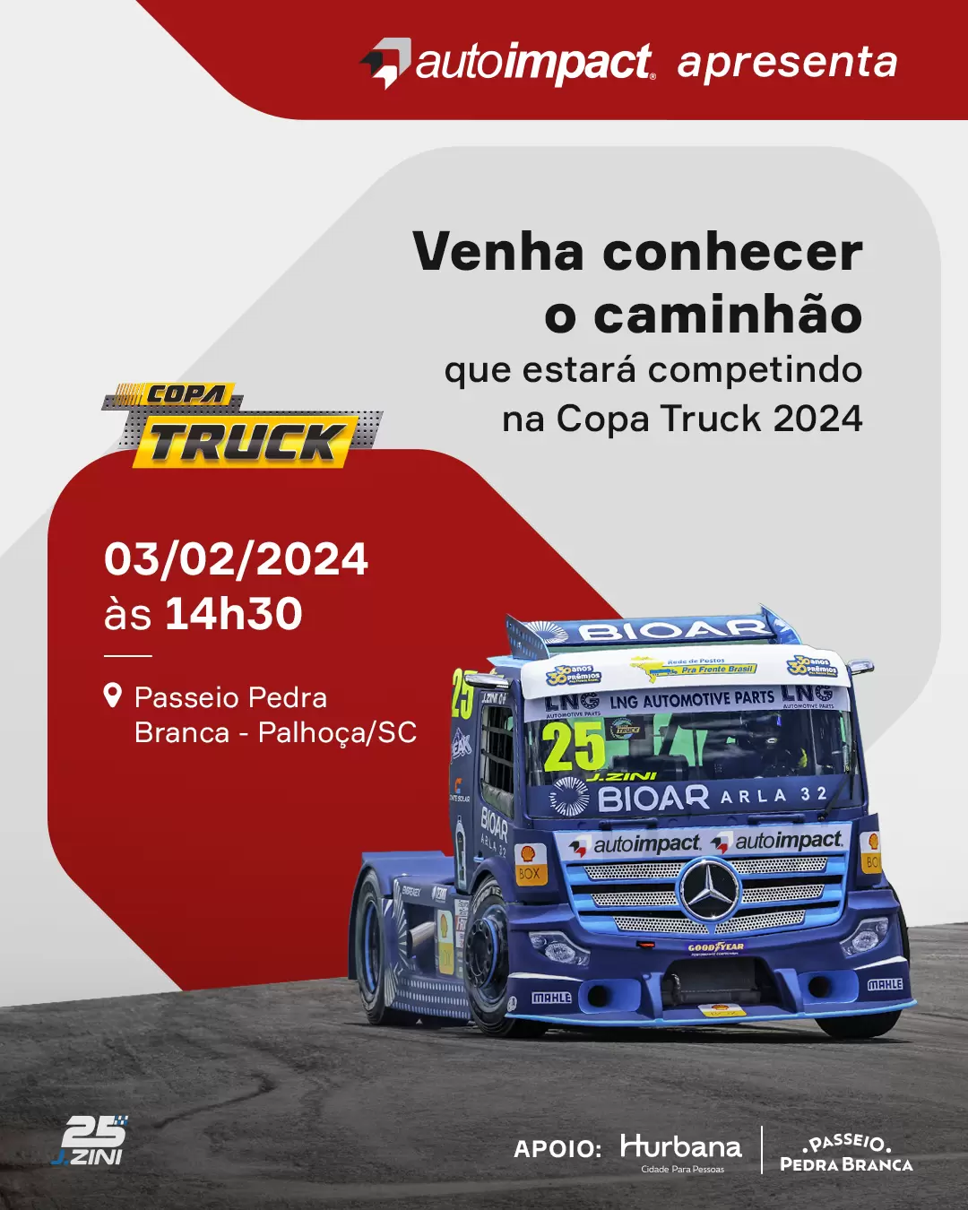 Moradores da Grande Florianópolis poderão ver de perto um caminhão oficial da Copa Truck com a presença do piloto Jaidson Zini