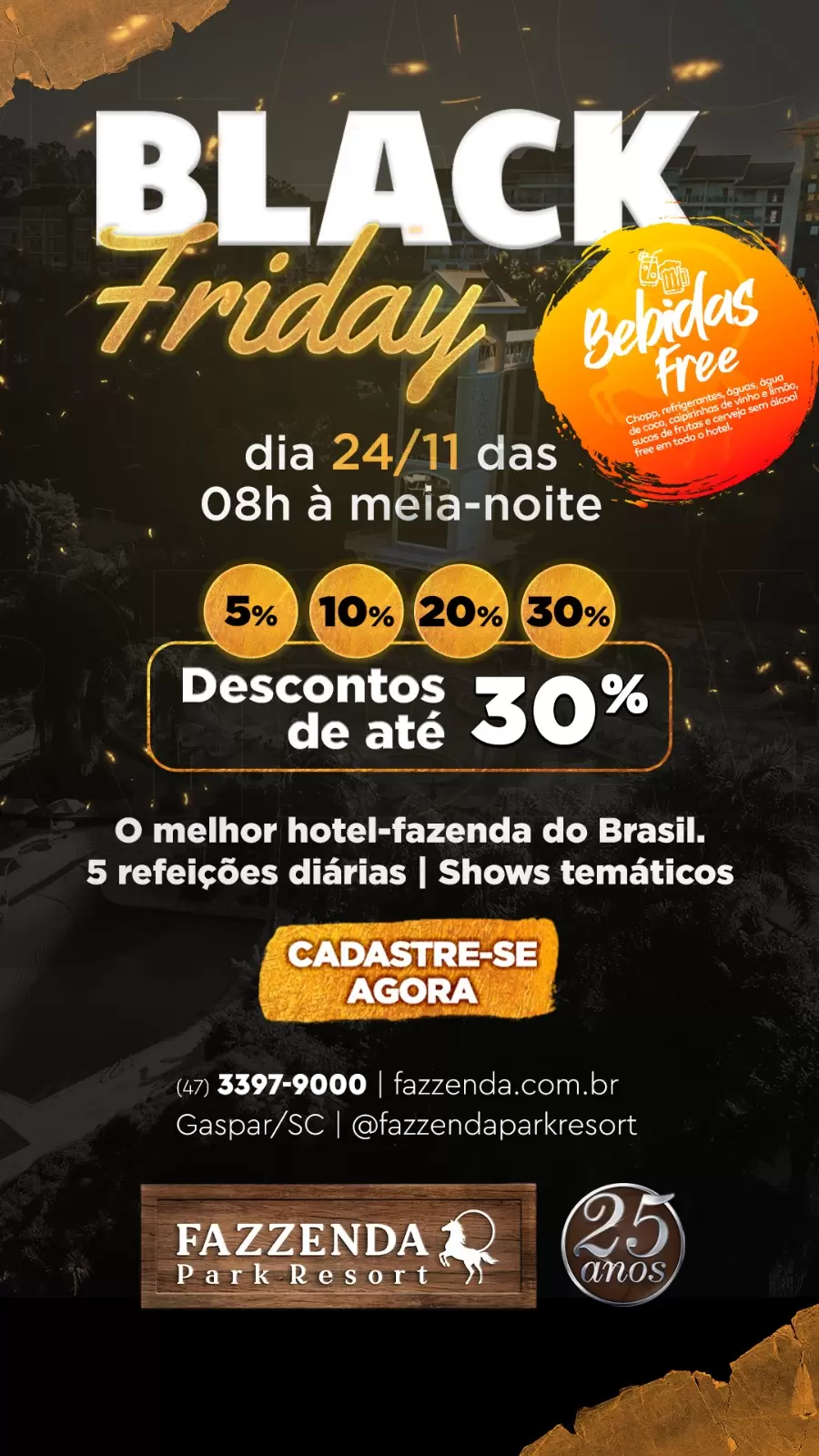 Fazzenda Park Resort realiza Black Friday 2023 com descontos de até 30%