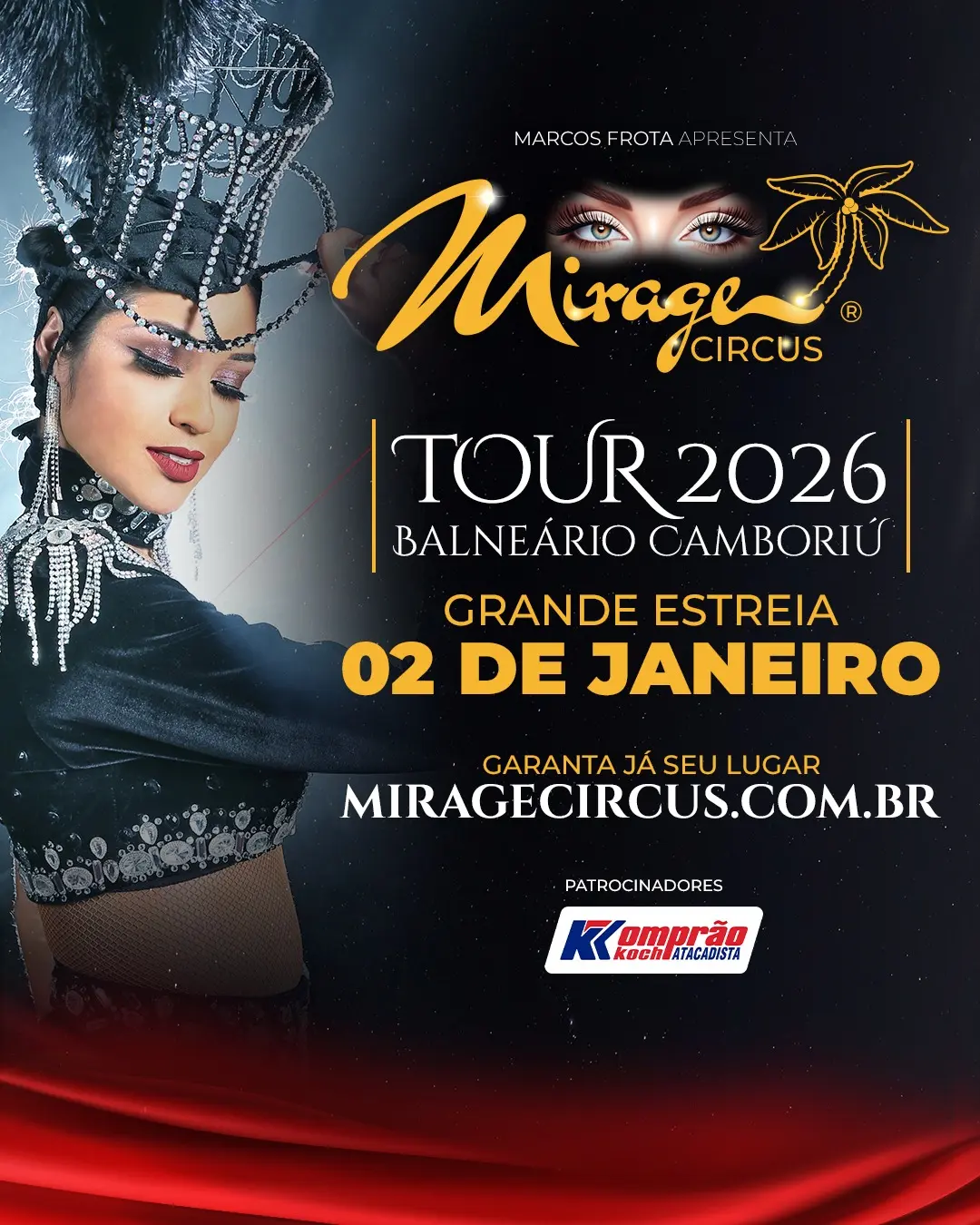 Komprão Koch Atacadista é patrocinador oficial da temporada 2026 do Mirage Circus em Balneário Camboriú