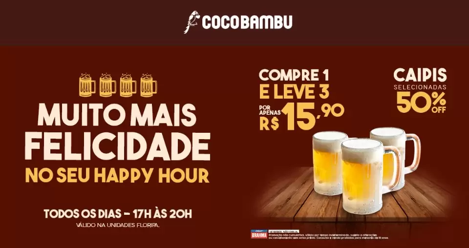 A hora mais feliz do dia agora pela metade do preço