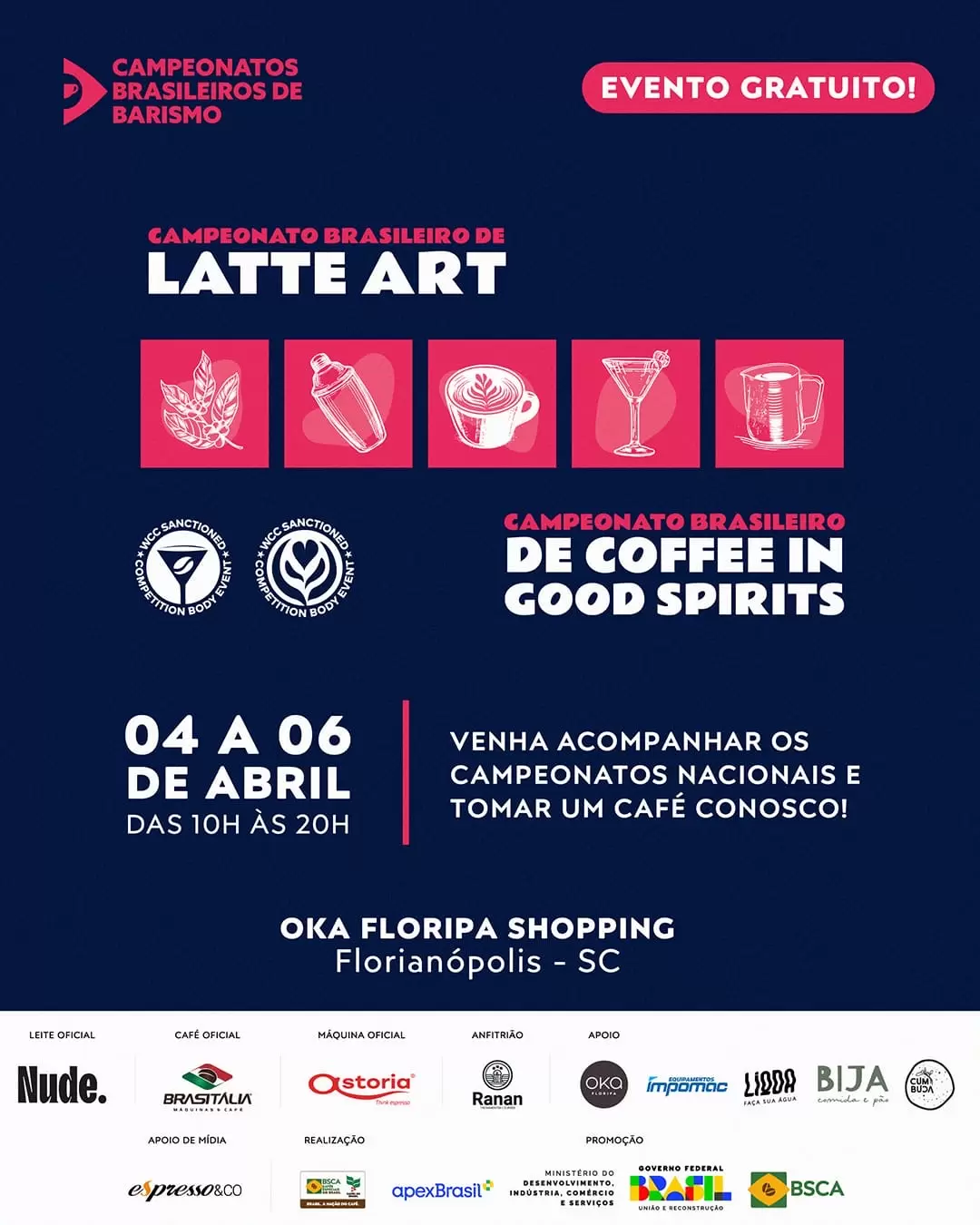 CAMPEONATO BRASILEIRO DE COFFEE IN GOOD SPIRITS ACONTECE NO OKA FLORIPA SHOPPING